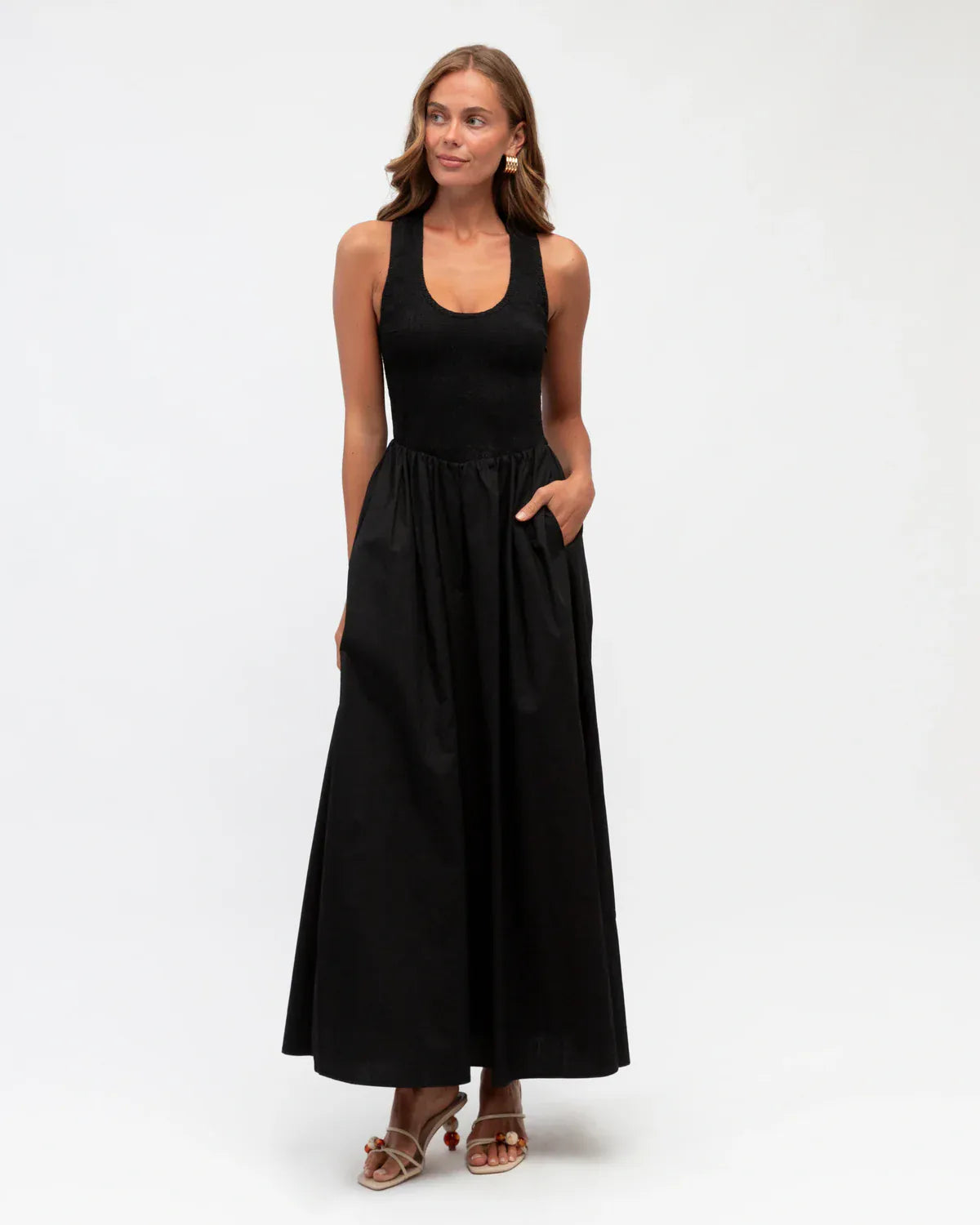 White Closet White Closet Shirred Raceback Dress  - Black White Closet Shirred Raceback Dress  - Black Splash Swimwear Dresses