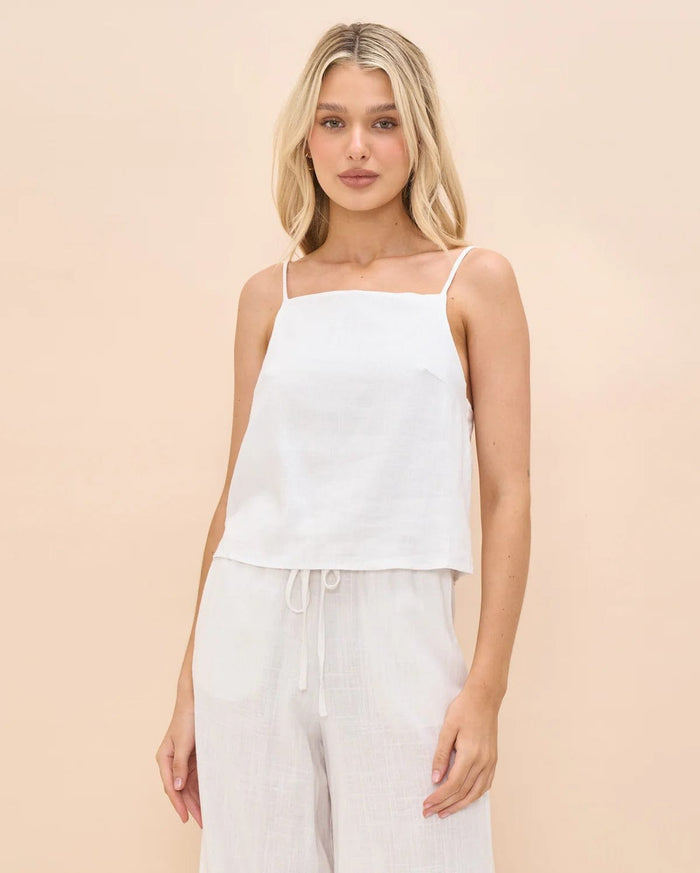 WITS The Label Tops W2021021-3 White / 6 Linen Crop Top