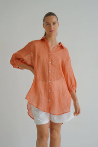 Worthier The Label Athena Sheer Linen Long Top WY-2505 Athena Sheer Linen Long Top Splash Swimwear Tangerine / S/M 1000022879