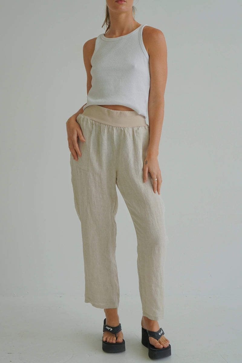 Worthier The Label Sybil Linen Pants WY-7078 Sybil Linen Pants Splash Swimwear Beige / S/M 1000022883