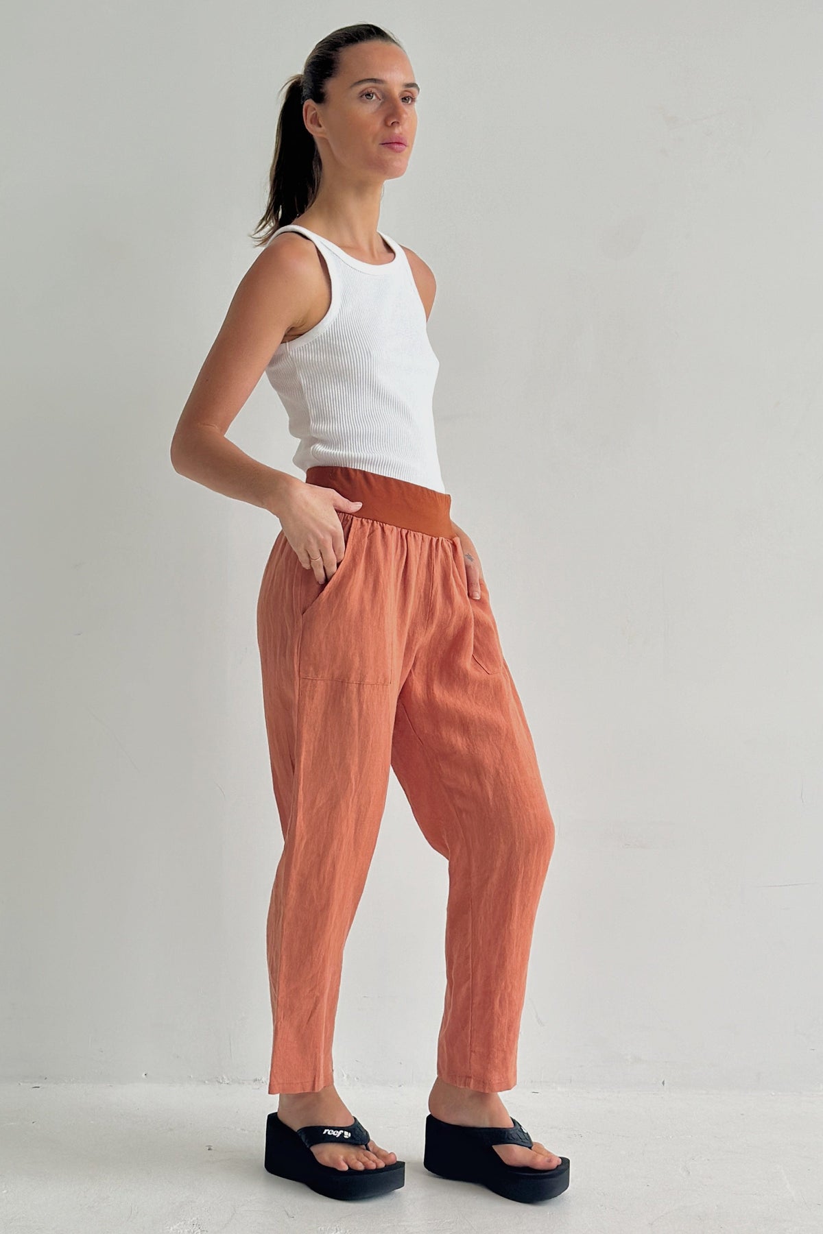 Worthier The Label Sybil Linen Pants WY-7078 Sybil Linen Pants Splash Swimwear Rust / S/M 1000022885