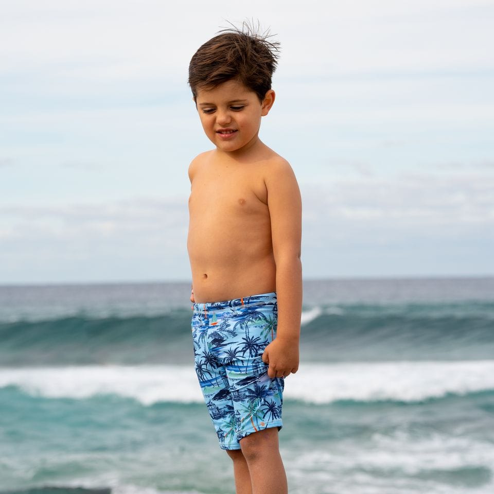 Boys Tiki Jammer - Vintage Blue - Salty Ink - Splash Swimwear  - boys 0-7, boys 8-14, Jul23, new arrivals, new boys, new swim, salty ink - Splash Swimwear 
