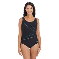 Zoggs Macmasters Scoop Back One Piece - Black/Blue/Grey Splash Swimwear One Pieces