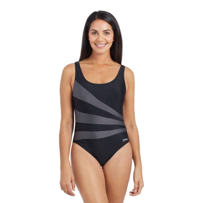 Zoggs Sandon Scoopback One Piece - Black Splash Swimwear One Pieces