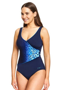 Sea Escape Wrap Front One Piece - Multi/Navy - Zoggs - Splash Swimwear  - chlorine resist, Jan22, One Pieces, Womens, zoggs - Splash Swimwear 