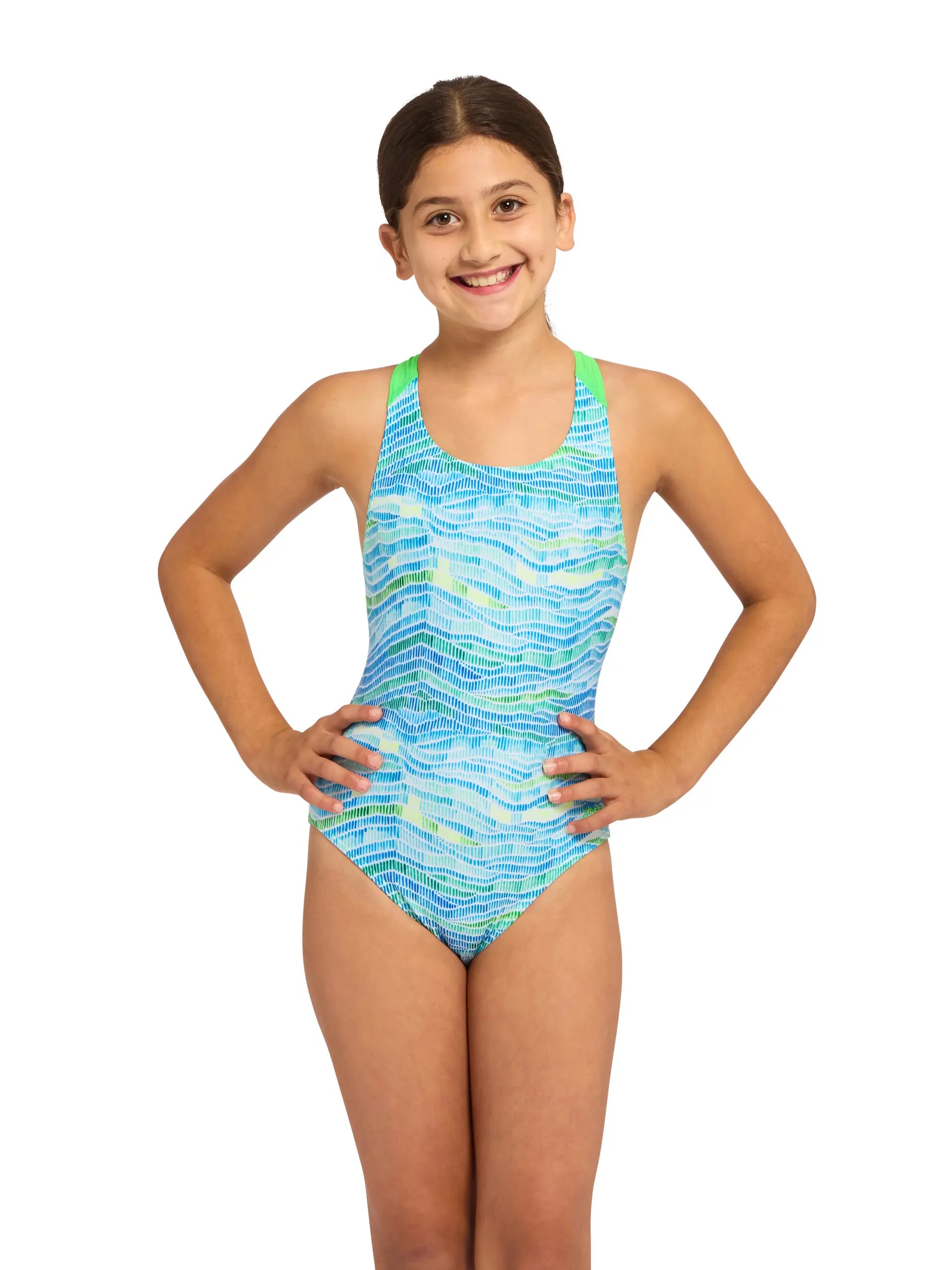 Zoggs Zoggs Girls Flyback One Piece - Fishdom 463109-FISH-8Y Zoggs Girls Flyback One Piece - Fishdom Splash Swimwear Kids G8 194151231328