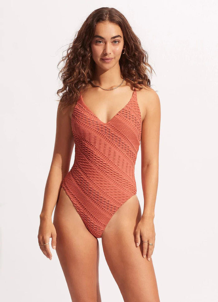 Marrakesh V Neck One Piece - Cinnamon - Seafolly - Splash Swimwear  - fuller cup, Nov22, One Pieces, Seafolly, Womens, womens swim - Splash Swimwear 