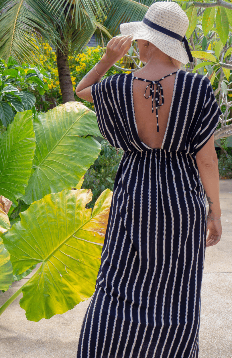 Bahama Beach Dress - Black/Cream Stripe - Lulu & Bird - Splash Swimwear  - autumn20, Dresses, kaftans & cover ups, lulu & bird, Womens - Splash Swimwear 