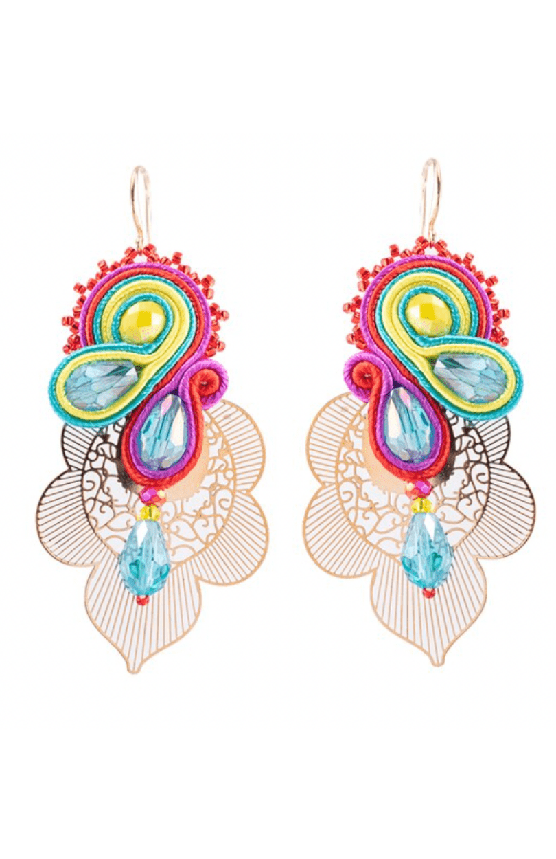 Gold Flower Crystal Earrings - Glitterbugs - Splash Swimwear  - earrings, glitterbugs, May22 - Splash Swimwear 