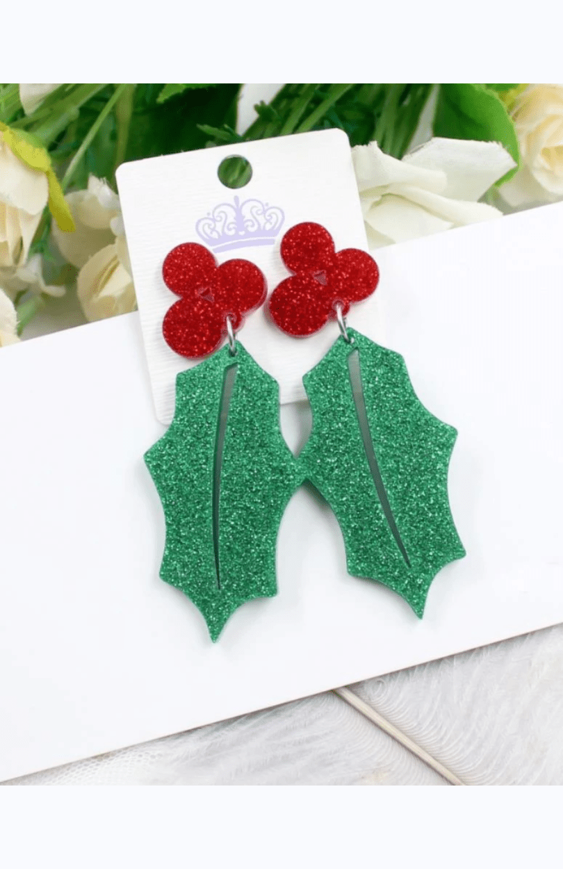 Christmas Earrings - Holly - Glitterbugs - Splash Swimwear  - Christmas, earrings, glitterbugs - Splash Swimwear 