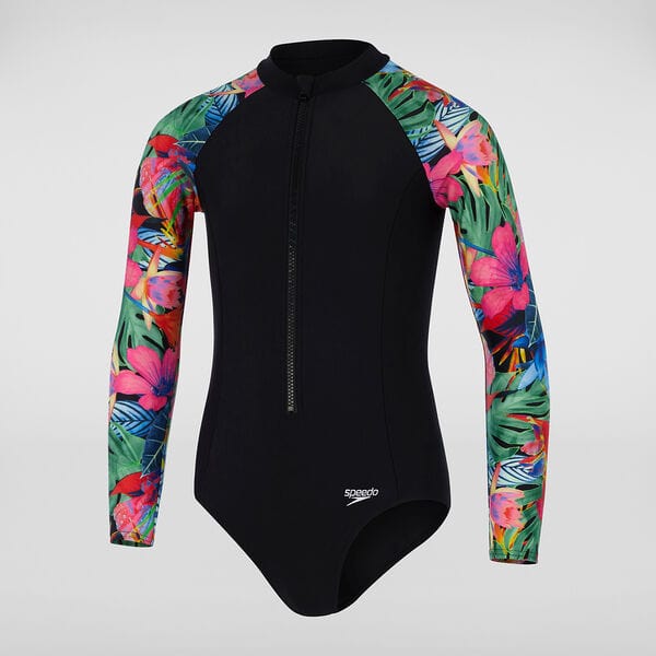 Girls Printed Long Sleeve Paddle Suit - Speedo - Splash Swimwear  - chlorine  resist, girls 8-16, new arrivals, new swim, Oct22, speedo - Splash Swimwear 