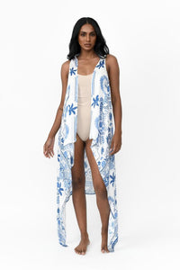 Freya Duster Vest - Blue & White - Possi the Label - Splash Swimwear  - Dec22, Kaftans and Cover-Ups, Kimono, new arrivals, new clothing, possi the label - Splash Swimwear 