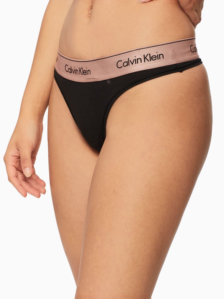 Modern Cotton Thong - Black/ Rose Gold - calvin klein - Splash Swimwear  - calvin klein, Dec21, lingerie - Splash Swimwear 