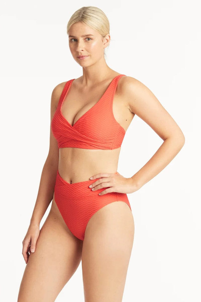 Honeycomb Wrap High Waist Pant - Tangerine - Sea Level - Splash Swimwear  - bikini bottoms, Mar23, Sea Level, Womens - Splash Swimwear 