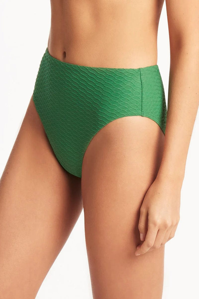 Honeycomb Retro High Waist Pant - Green - Sea Level - Splash Swimwear  - bikini bottoms, Mar23, Sea Level, Womens - Splash Swimwear 