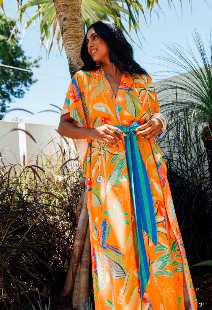 Zahlia Long Kimono in Tropical Print - Orange - Possi the Label - Splash Swimwear  - Dec22, kaftans & cover ups, kimonos, possi the label, Womens - Splash Swimwear 
