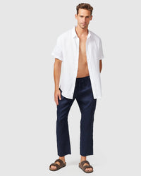 Linen Short Sleeve Shirt - White - Vacay Swimwear - Splash Swimwear  - apr22, mens, mens clothing, mens shirts, vacay - Splash Swimwear 