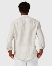 Linen Long Sleeve Shirt - Brown Stripe - Vacay Swimwear - Splash Swimwear  - mens, mens clothing, mens shirts, oct21, vacay - Splash Swimwear 