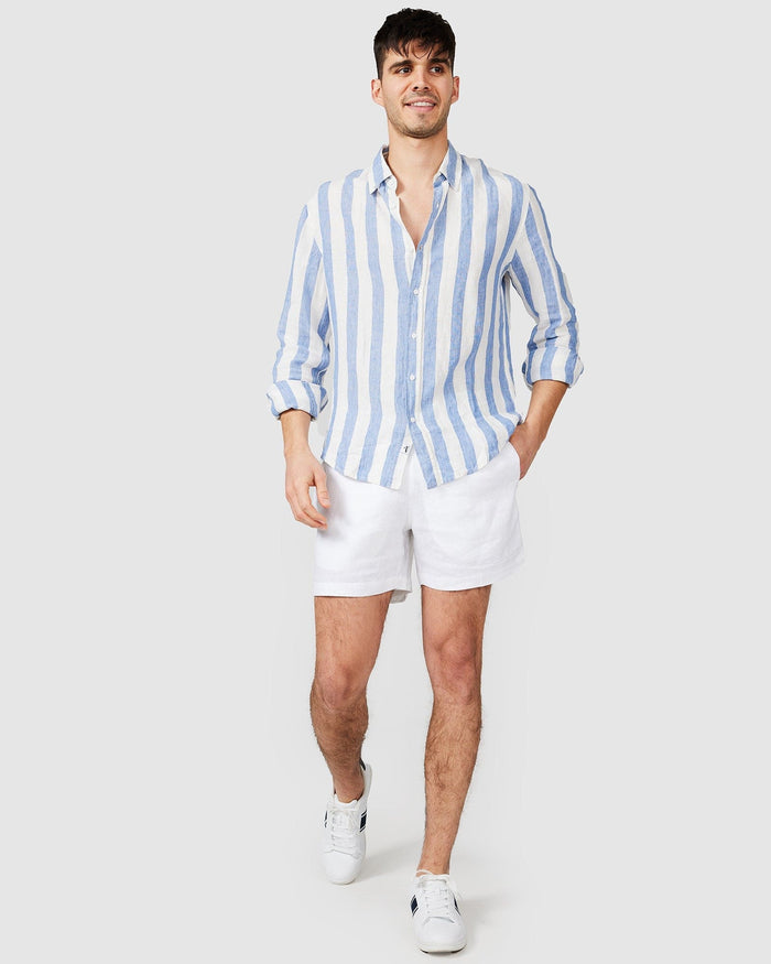 Linen Long Sleeve Shirt - Blue Stripe - Vacay Swimwear - Splash Swimwear  - June22, mens, mens clothing, mens shirts, vacay - Splash Swimwear 