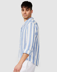 Linen Long Sleeve Shirt - Blue Stripe - Vacay Swimwear - Splash Swimwear  - June22, mens, mens clothing, mens shirts, vacay - Splash Swimwear 
