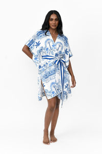 Zahlia Short Kimono Mediterranean - Blue & White - Possi the Label - Splash Swimwear  - Dec22, kaftans & cover ups, Kimono, possi the label - Splash Swimwear 