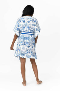 Zahlia Short Kimono Mediterranean - Blue & White - Possi the Label - Splash Swimwear  - Dec22, kaftans & cover ups, kimonos, possi the label, Womens - Splash Swimwear 