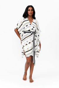 Zahlia Short Kimono Tribal - White - Possi the Label - Splash Swimwear  - Dec22, Kimono, new arrivals, new clothing, possi the label - Splash Swimwear 