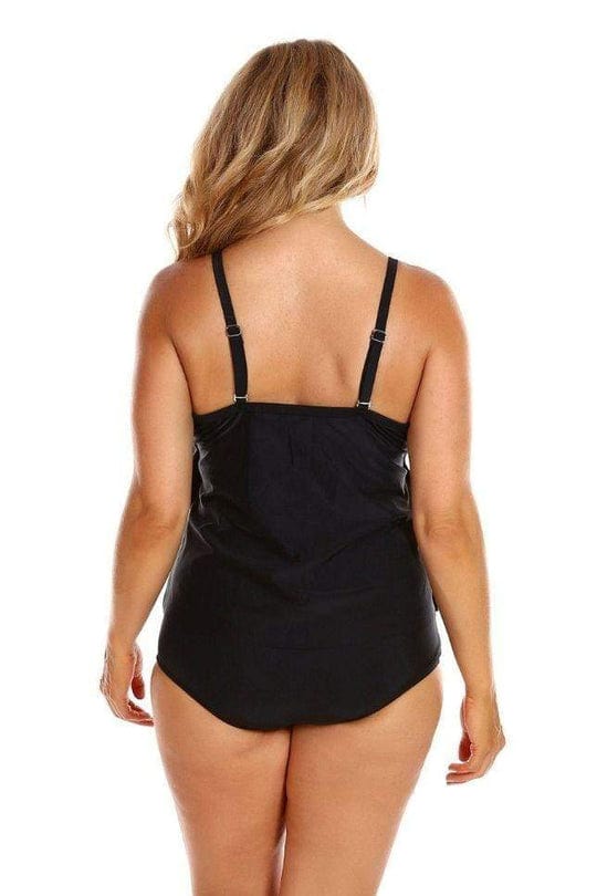 Capriosca 3 Tier Chlorine Resist Tankini Top - Black Splash Swimwear Womens Swimwear