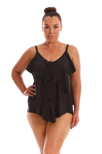 Capriosca 3 Tier Tankini Top - Black Splash Swimwear Womens Swimwear