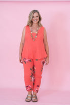 Donna Donna Camio Linen Staple Top 1140 Splash Swimwear Clothing Top Coral / S/M 1000021233