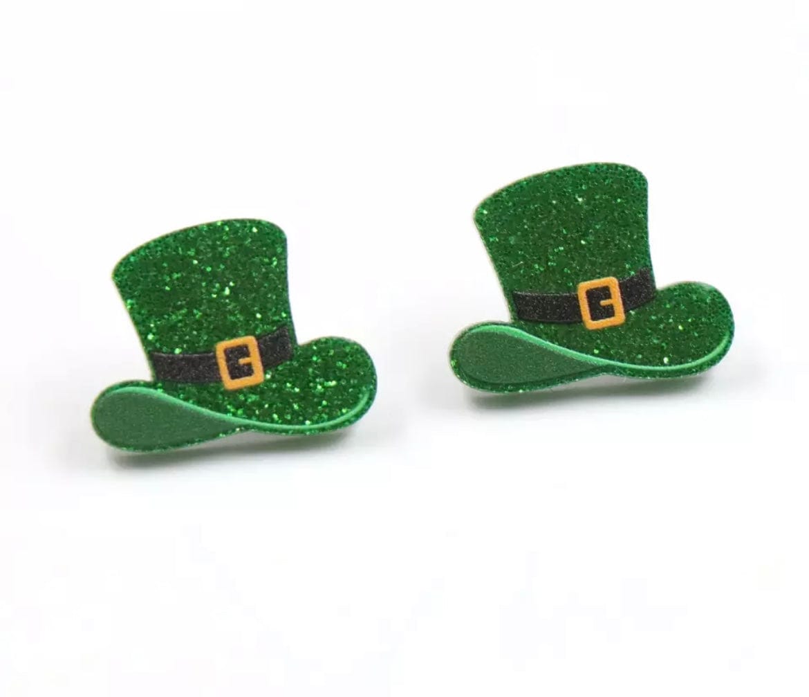 Glitterbugs Acrylic Earrings - St Paddy's Hat Stud Splash Swimwear Womens Accessories 1000011564