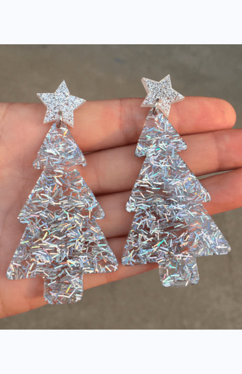 Glitterbugs Acrylic Glitter Christmas Tree Earrings Splash Swimwear Womens Accessories