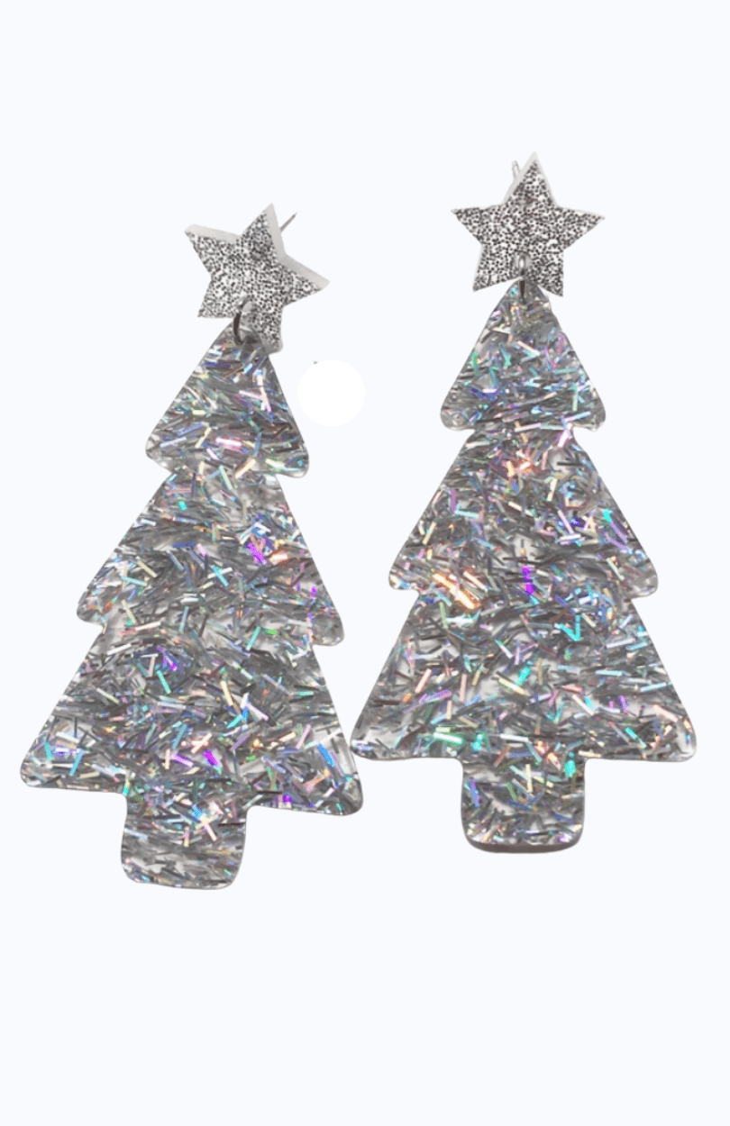 Glitterbugs Acrylic Glitter Christmas Tree Earrings Splash Swimwear Womens Accessories Silver1 1000014405
