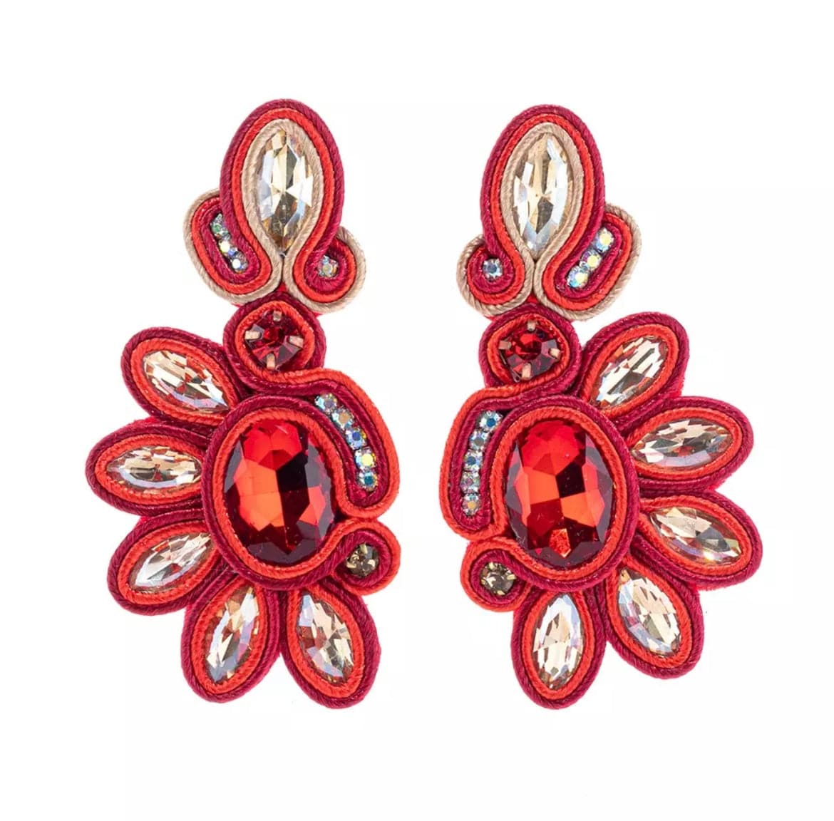 Glitterbugs Bohemian Peacock Earrings Splash Swimwear Earrings Red 1000011756