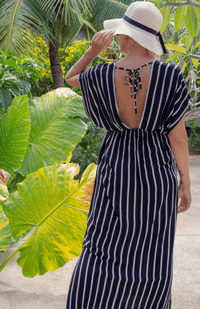 Lulu & Bird Bahama Beach Dress - Black/Cream Stripe vee1 Splash Swimwear Dresses O/S 192759