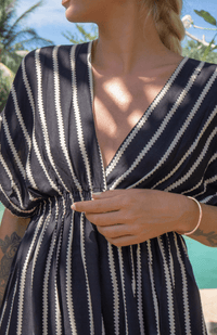 Bahama Beach Dress - Black/Cream Stripe - Lulu & Bird - Splash Swimwear  - autumn20, Dresses, kaftans & cover ups, lulu & bird, Womens - Splash Swimwear 