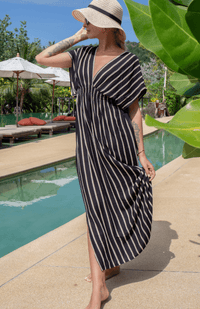 Bahama Beach Dress - Black/Cream Stripe - Lulu & Bird - Splash Swimwear  - autumn20, Dresses, kaftans & cover ups, lulu & bird, Womens - Splash Swimwear 