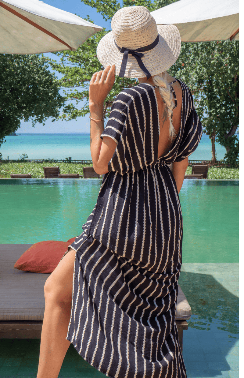 Bahama Beach Dress - Black/Cream Stripe - Lulu & Bird - Splash Swimwear  - autumn20, Dresses, kaftans & cover ups, lulu & bird, Womens - Splash Swimwear 