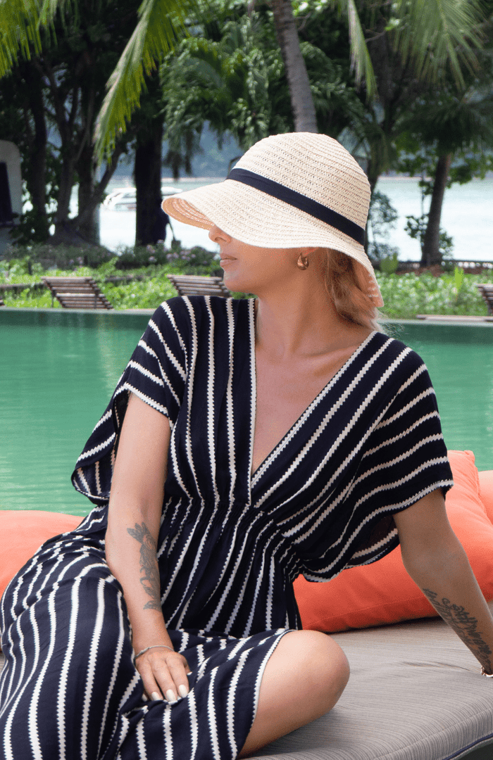 Bahama Beach Dress - Black/Cream Stripe - Lulu & Bird - Splash Swimwear  - autumn20, Dresses, kaftans & cover ups, lulu & bird, Womens - Splash Swimwear 