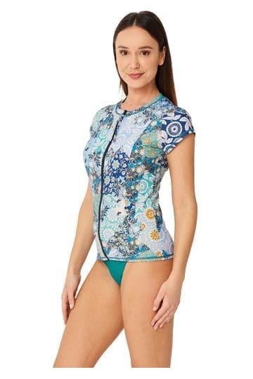 Monte & Lou Boheme Short Sleeve Rashie - Waterfall Splash Swimwear Rashies & Sunsuits