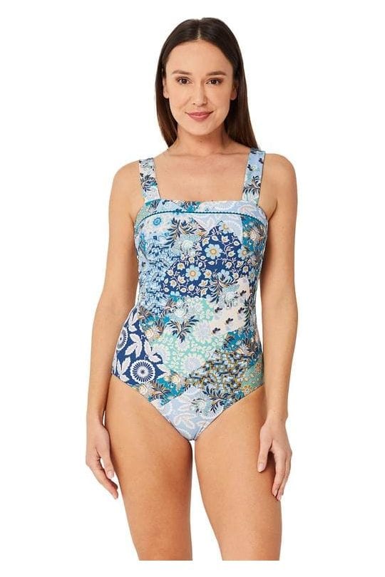 Monte & Lou Boheme Square Neck Maillot - Waterfall Splash Swimwear One Pieces