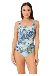 Monte & Lou Boheme Square Neck Maillot - Waterfall Splash Swimwear One Pieces