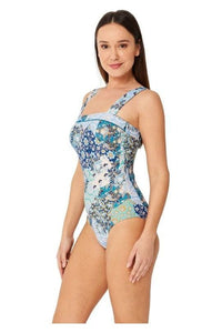 Monte & Lou Boheme Square Neck Maillot - Waterfall Splash Swimwear One Pieces