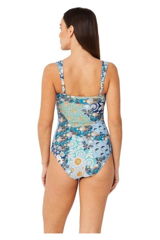 Monte & Lou Boheme Square Neck Maillot - Waterfall Splash Swimwear One Pieces