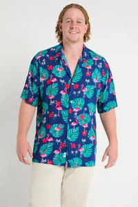 Flamingo Hawaiian Party Shirt - Budgy Smuggler - Splash Swimwear  - Budgy Smuggler, Dec22, mens clothing, mens shirt, new mens - Splash Swimwear 