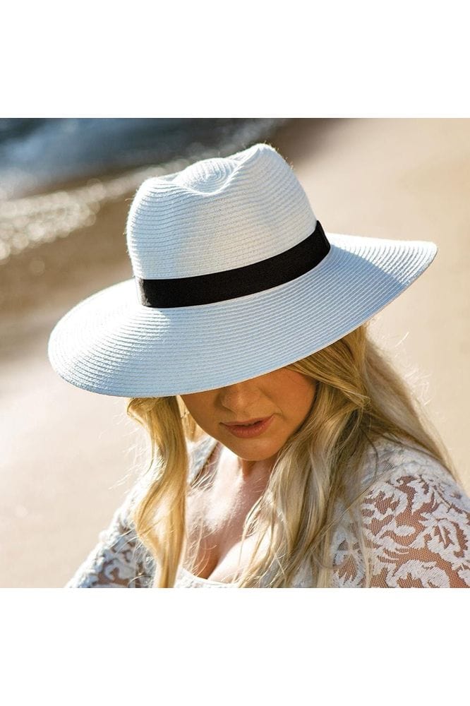 Rigon Headwear Before Dark Fiona Flexibraid Wide Brim Fedora BD496 Splash Swimwear Hats M/L / Ivory 9328897019150