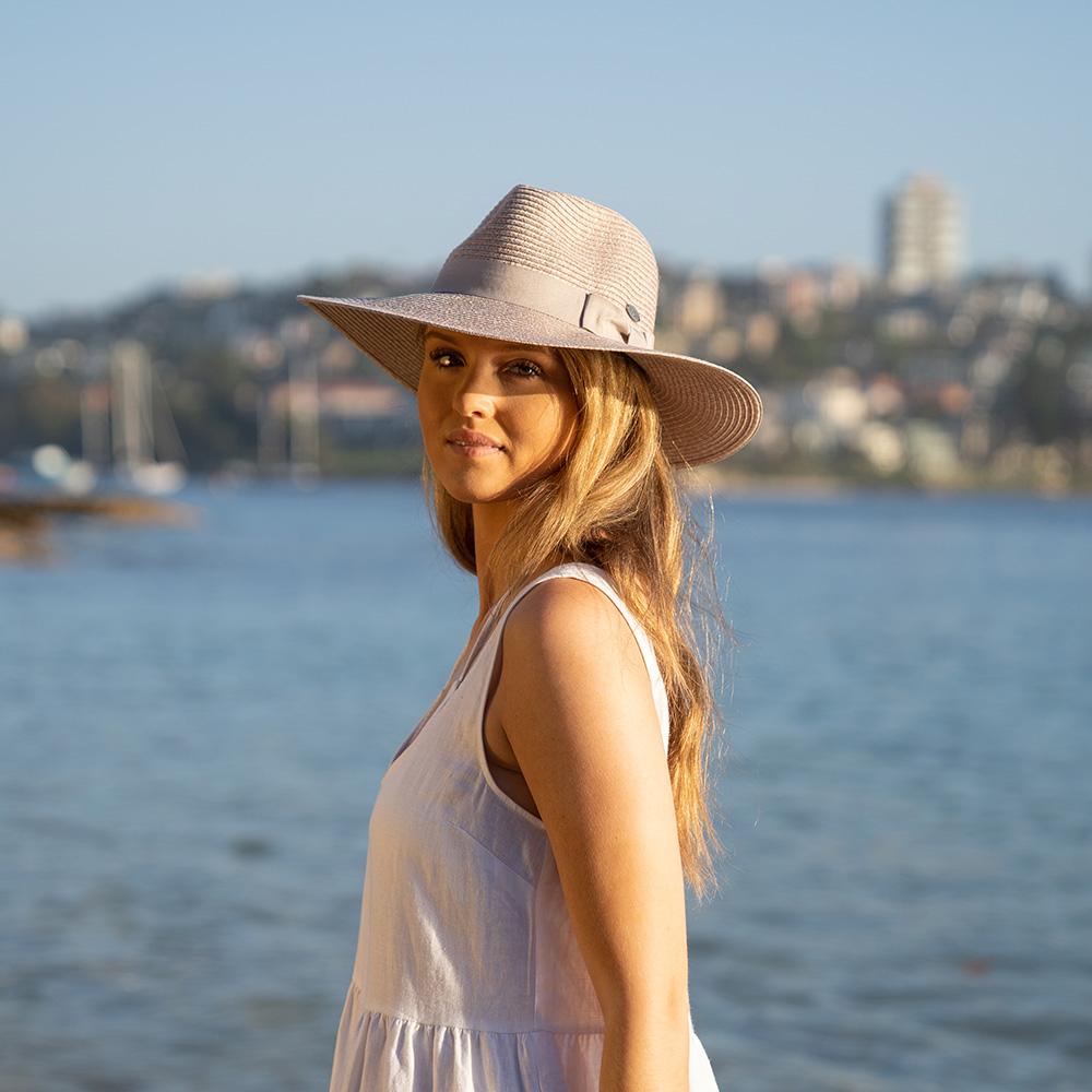 Rigon Headwear Before Dark Fiona Wide Brim Fedora - Sandstone Splash Swimwear Hats