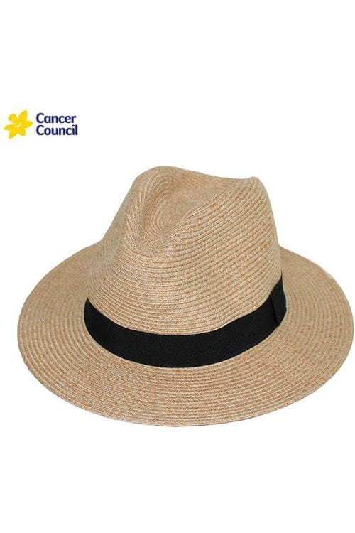 Rigon Headwear Cancer Council Cafe Fedora Hat RM399 Splash Swimwear Hats Natural / M/L (58cm) 9328897010546