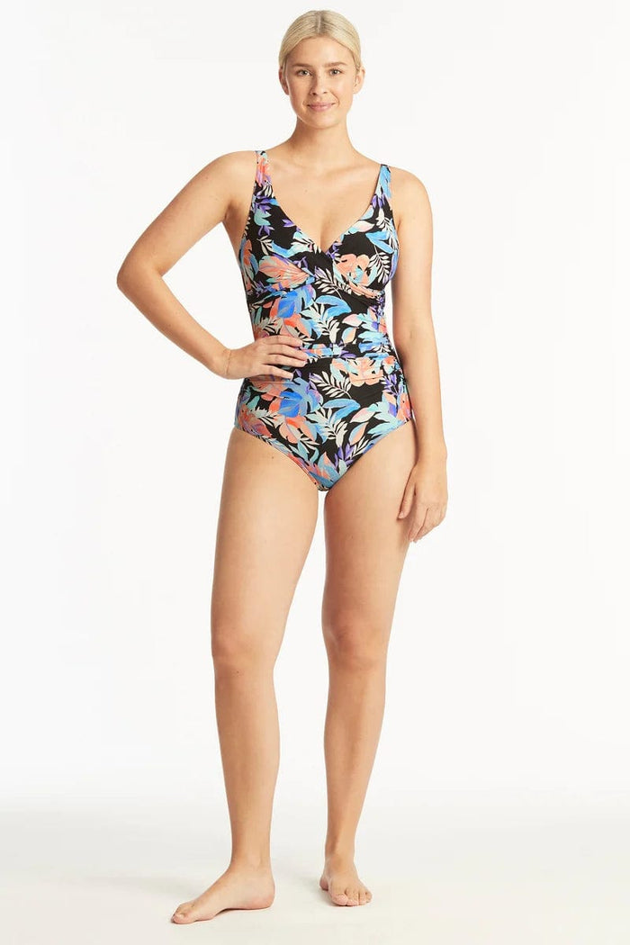 Sea Level Botanica Cross Front Multifit One Piece - Black* Splash Swimwear One Pieces