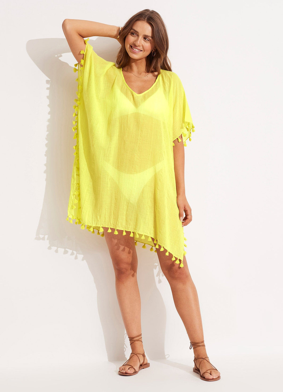 Seafolly Amnesia Kaftan 52162 Splash Swimwear Kaftans & Cover Ups O/S / Celery 9349623220220